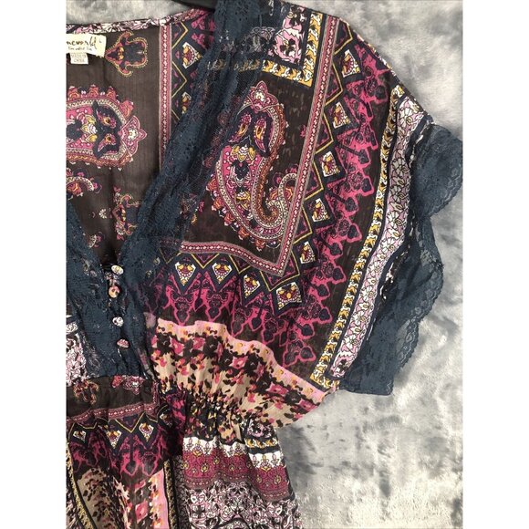 One World Woman's Shirt V-neck Blouse Elastic Waist Short Sleeve Adult Large - Picture 6 of 16